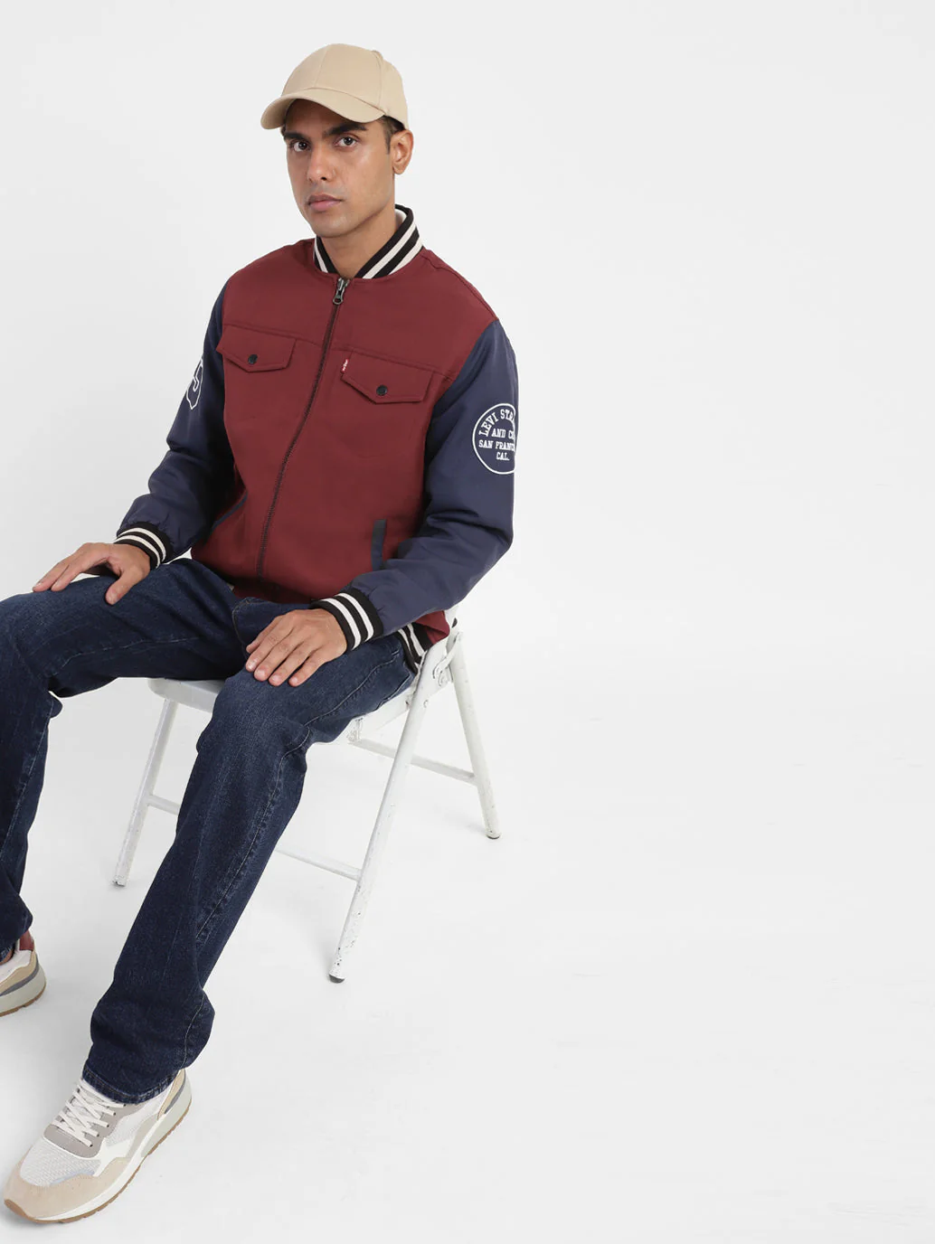 Men's Colorblock Collar Neck Bomber Jacket - Image 2