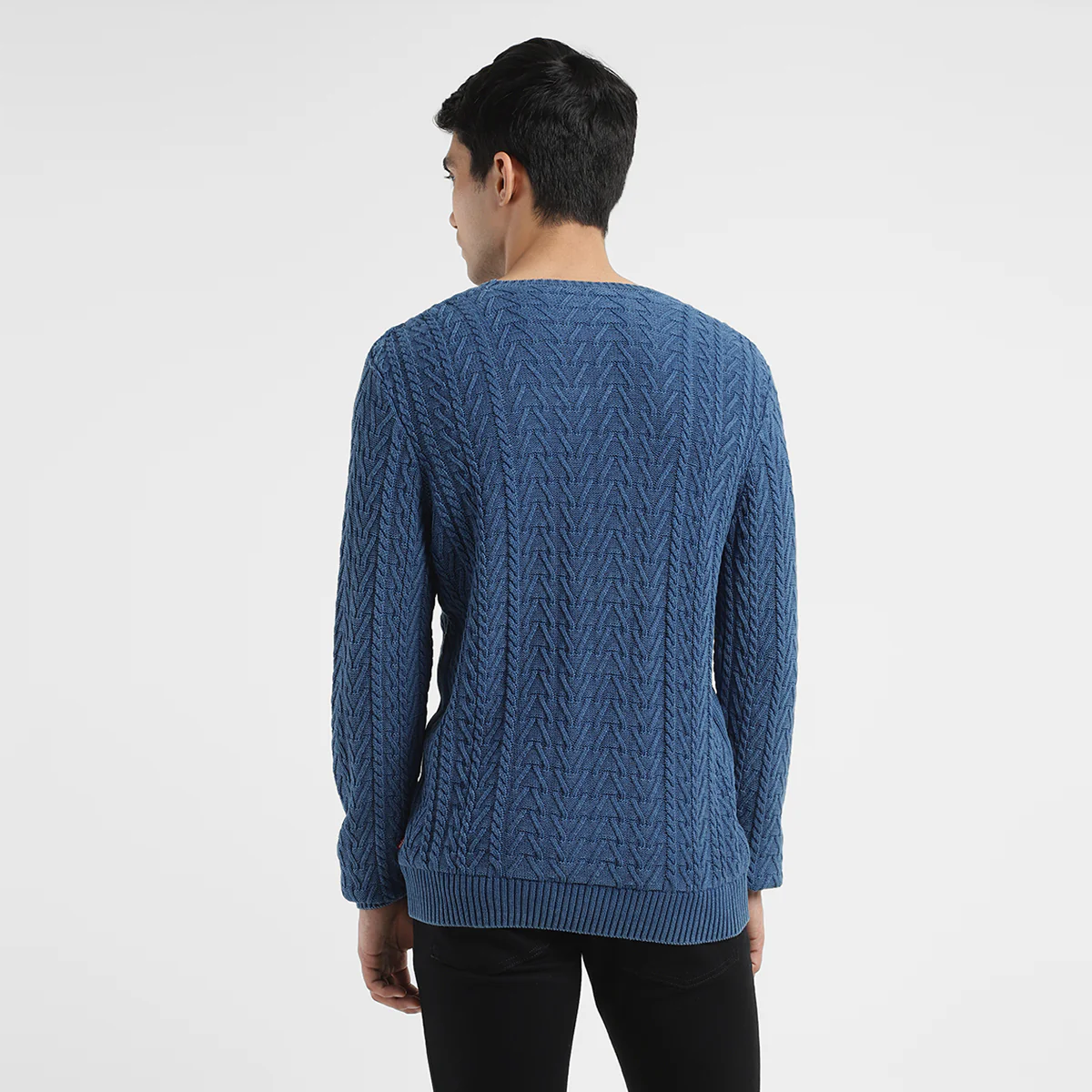 Men's Solid Blue Crew Neck Sweater - Image 3