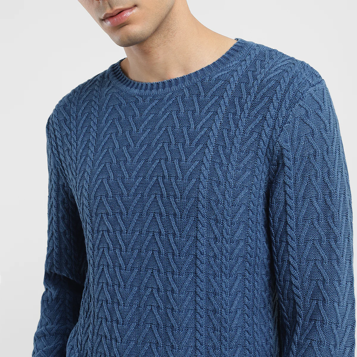 Men's Solid Blue Crew Neck Sweater - Image 5
