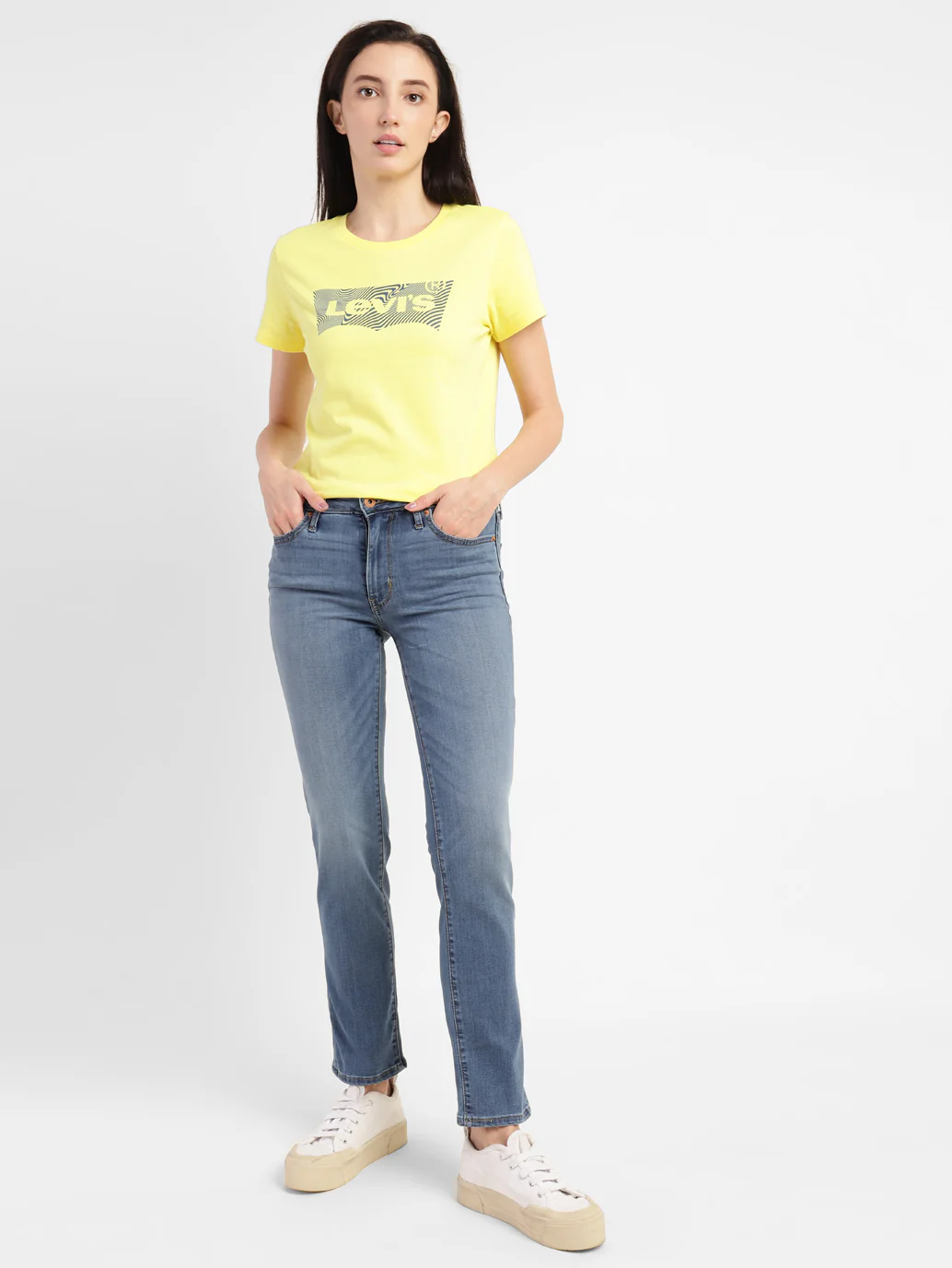 Women's 712 Blue Straight Fit Mid Rise Jeans