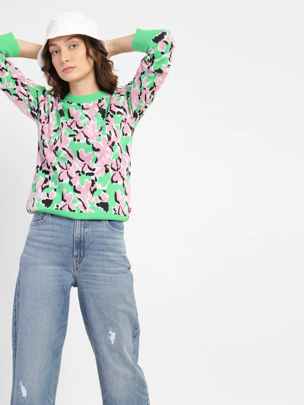 Women's Floral Print Crew Neck Sweater - Image 2