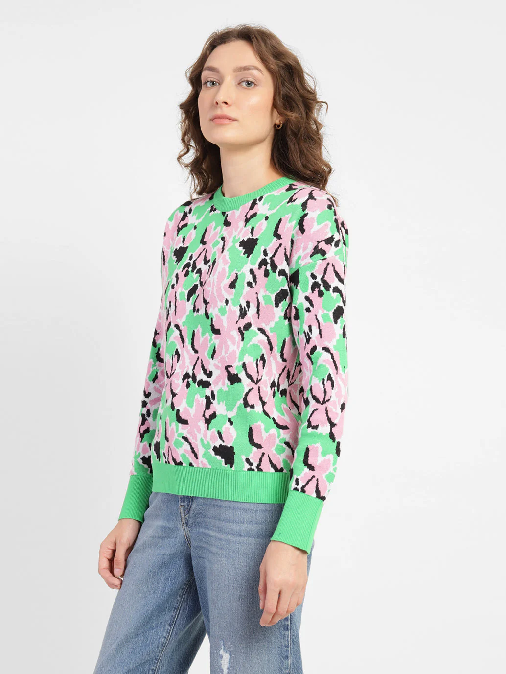 Women's Floral Print Crew Neck Sweater - Image 4