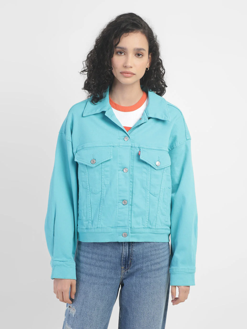 Women's Solid Spread Collar Denim Jacket - Image 2