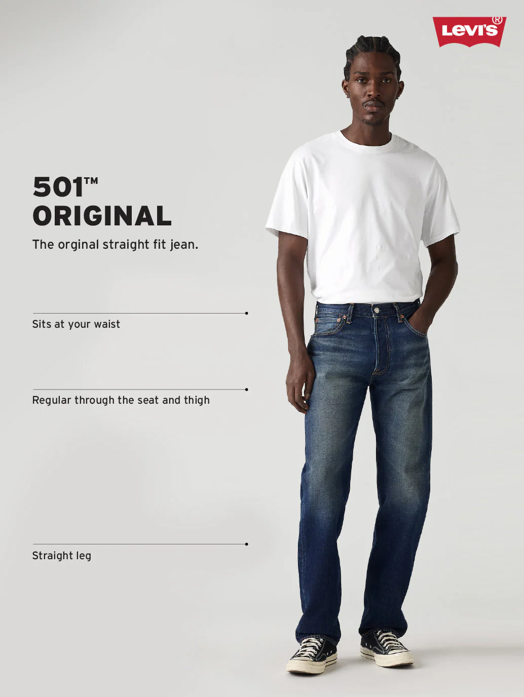 Men's 501 Blue Straight Fit Mid Rise Jeans - Image 4