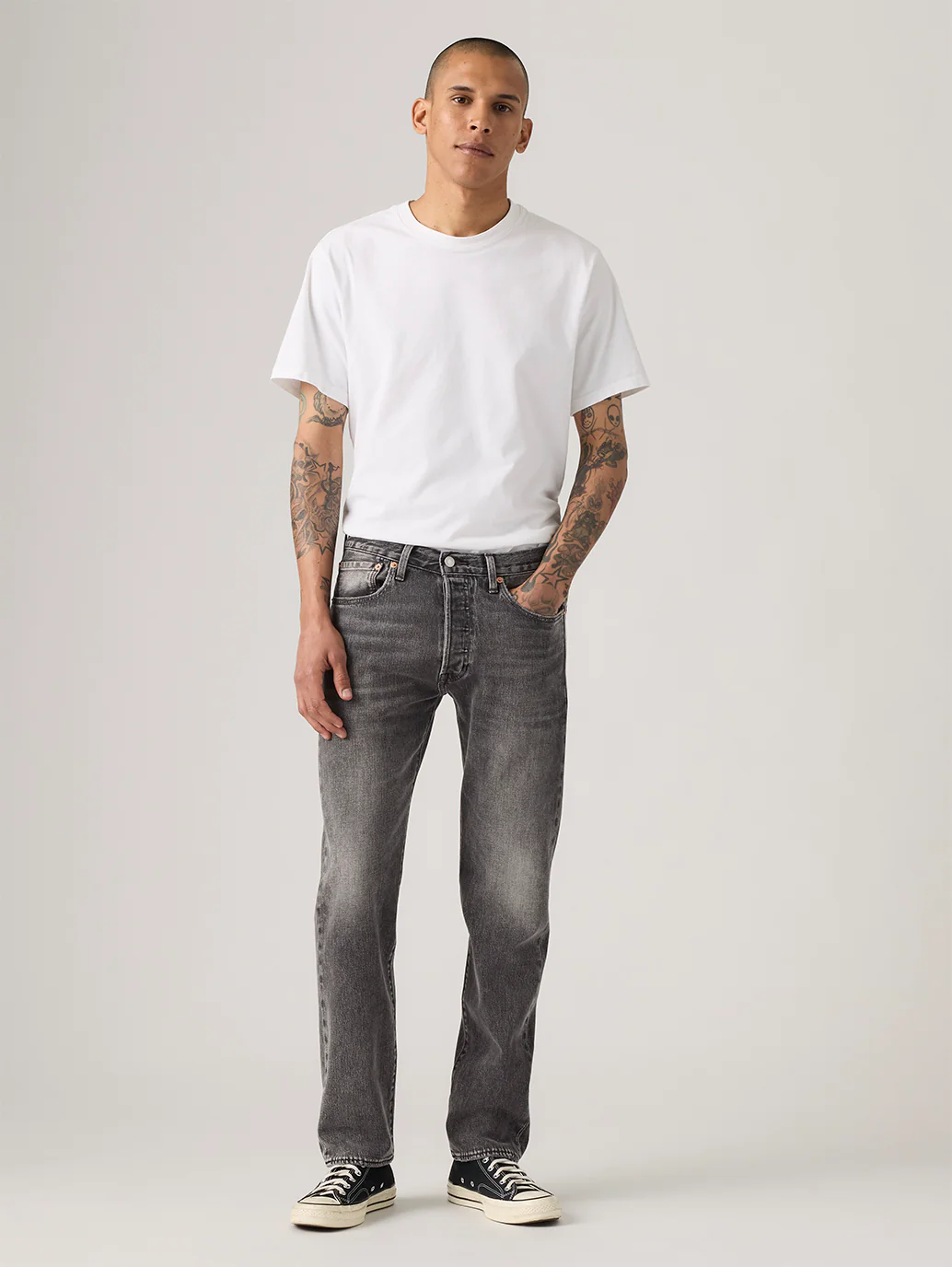 Men's 501 Grey Straight Fit Mid Rise Jeans - Image 2