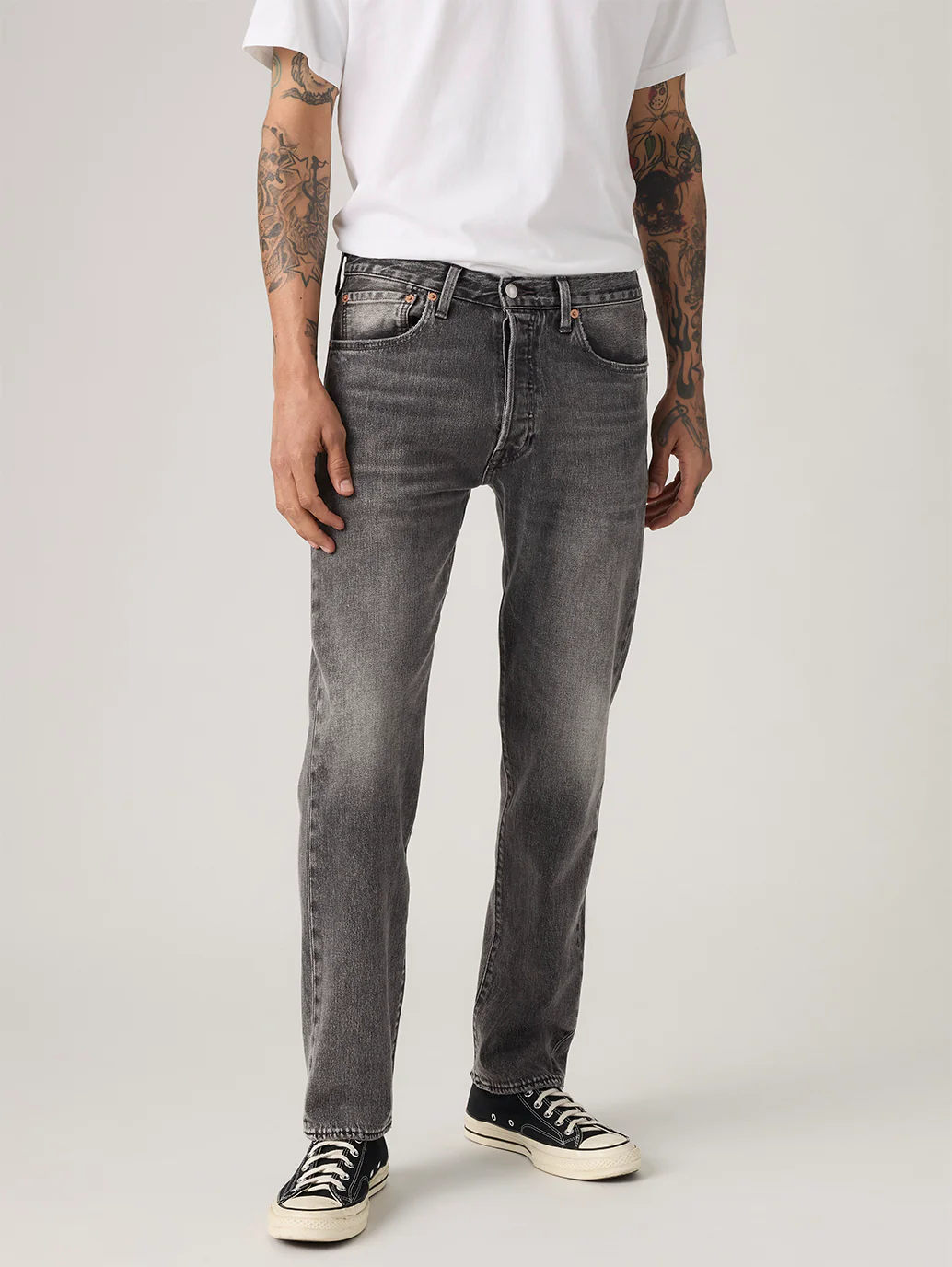 Men's 501 Grey Straight Fit Mid Rise Jeans - Image 3