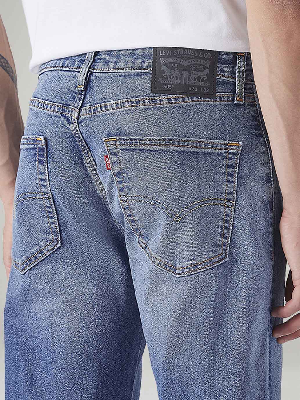 Men's 505 Blue Straight Fit Mid Rise Commuter Jeans - Image 6