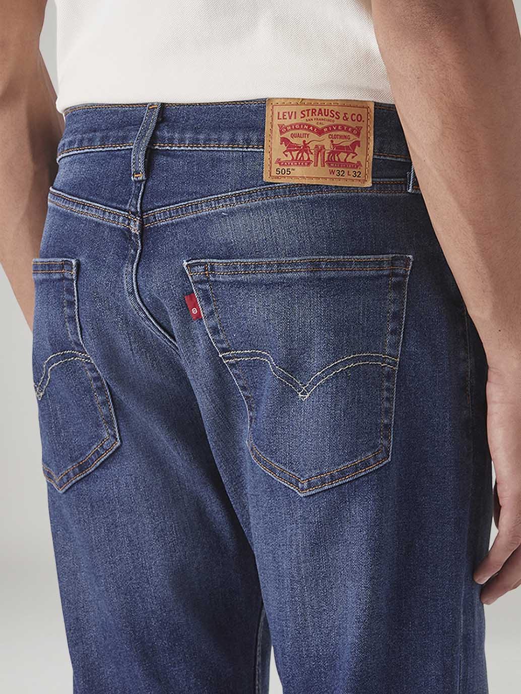 Men's 505 Blue Straight Fit Mid Rise Jeans - Image 5