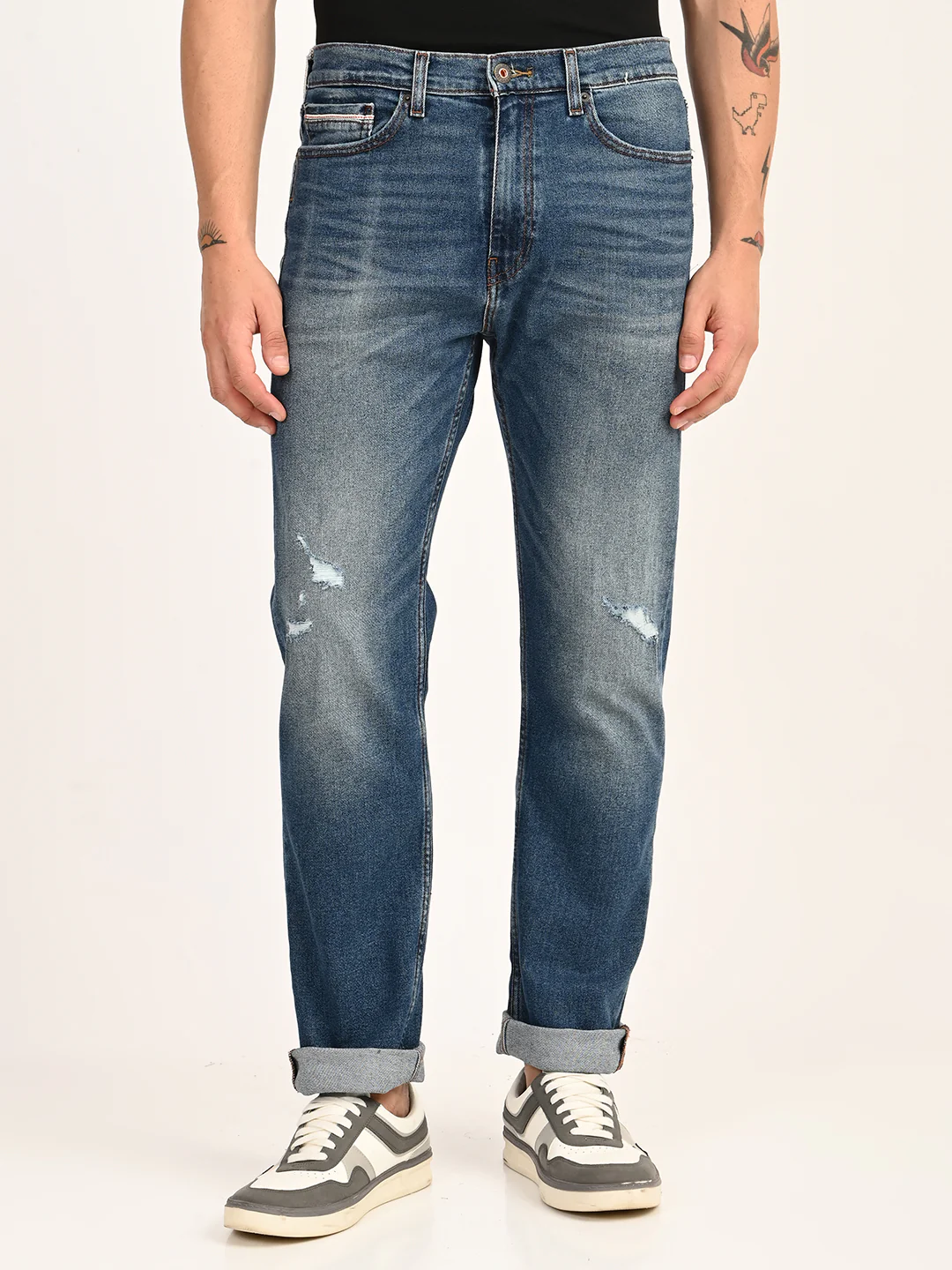 Men's 505 Blue Straight Fit Mid Rise Jeans