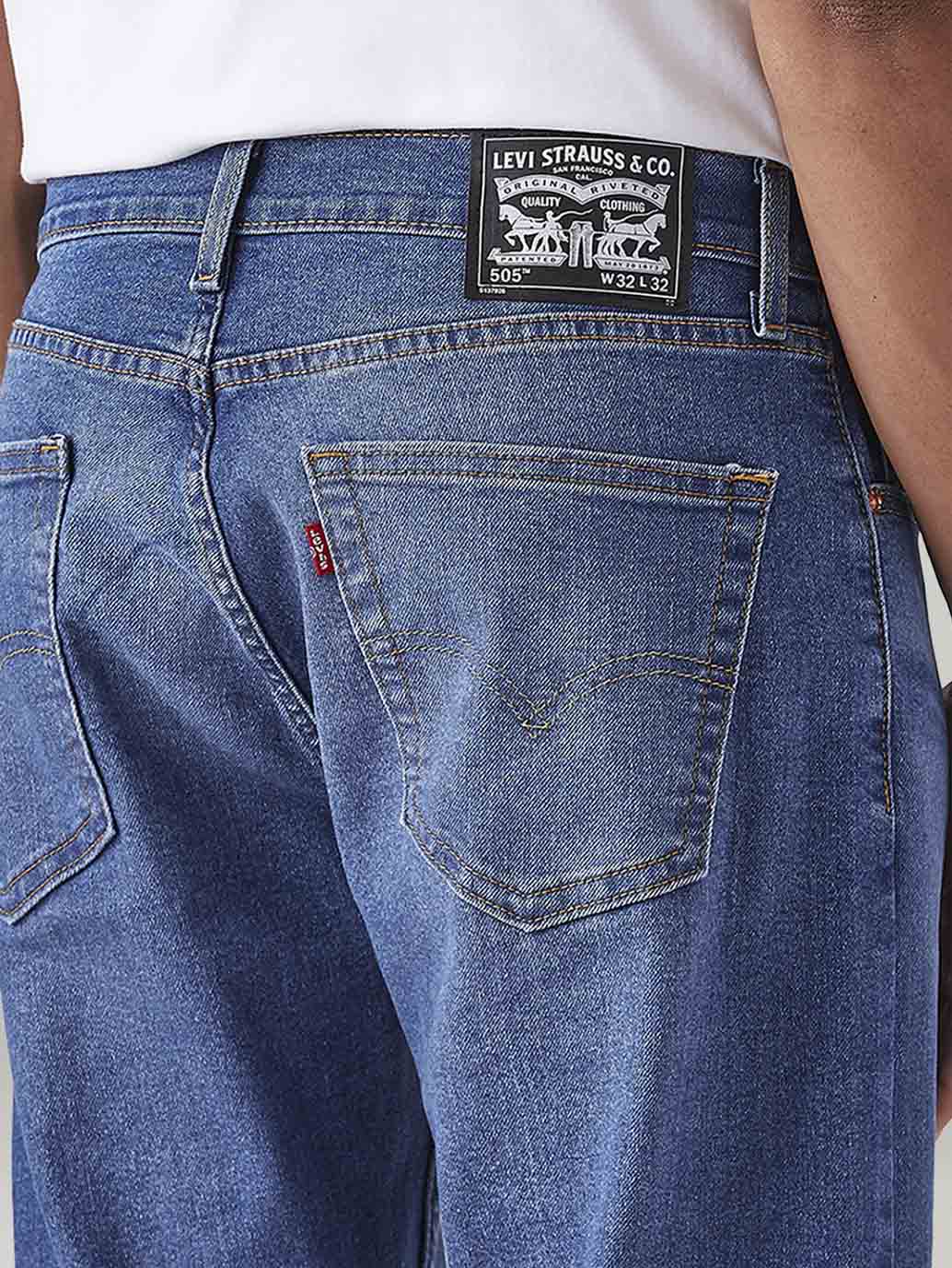 Men's 505 Blue Straight Fit Mid Rise Jeans - Image 5