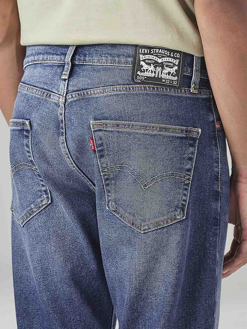 Men's 505 Blue Straight Fit Mid Rise Jeans - Image 6