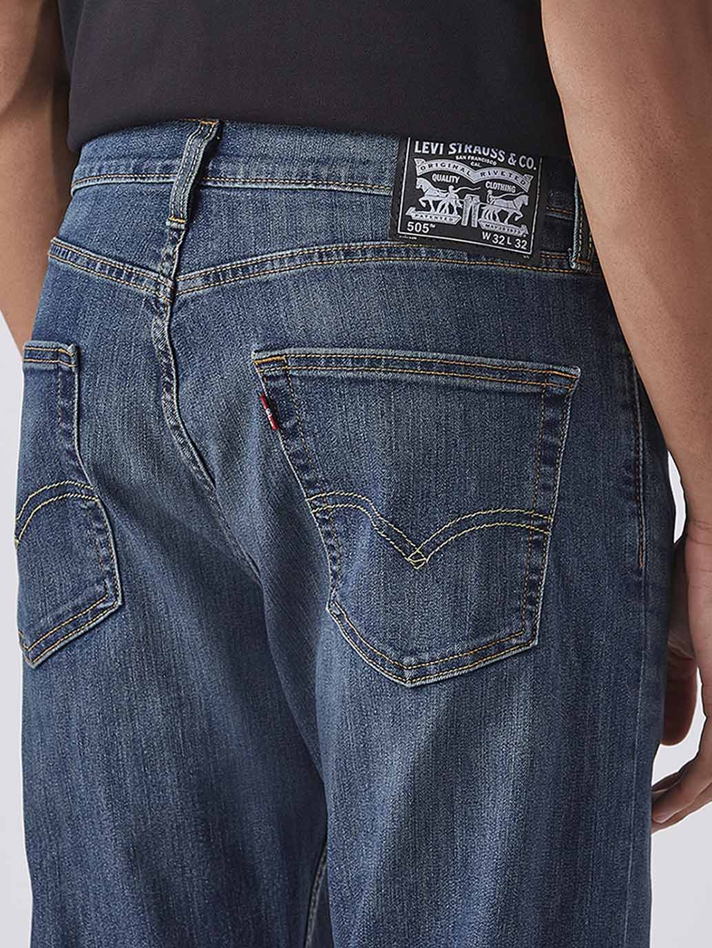 Men's 505 Blue Straight Fit Mid Rise Jeans - Image 5