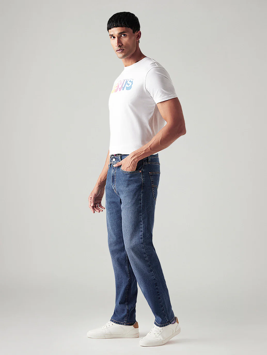 Men's 505 Med Indigo Straight Fit Mid Rise Jeans - Image 7