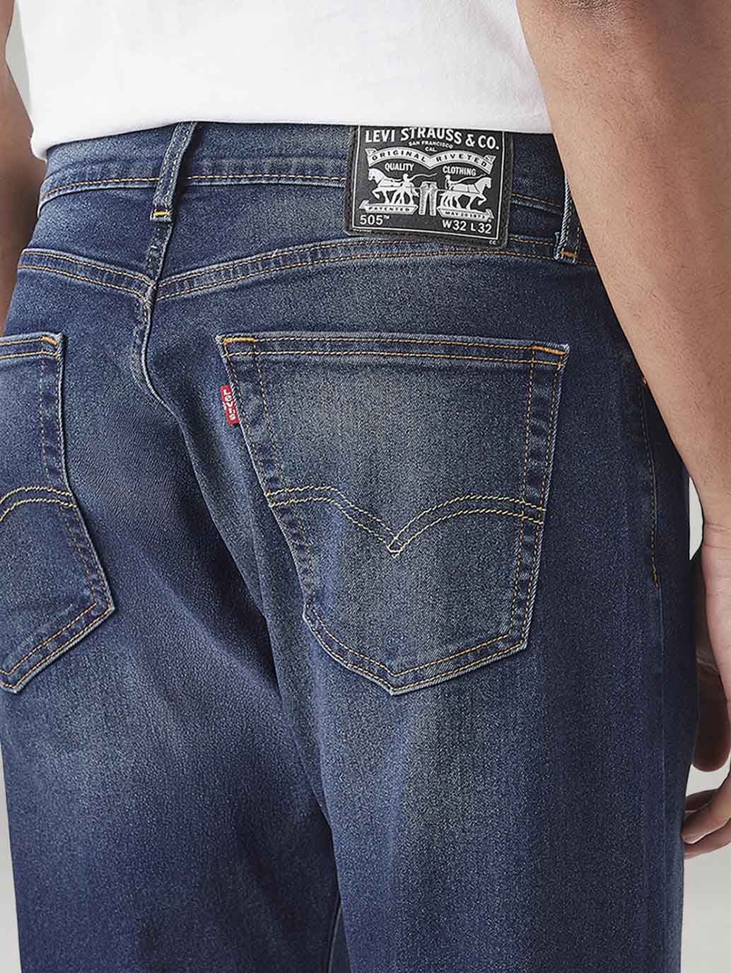 Men's 505 Dark Indigo Straight Fit Mid Rise Tinted Jeans - Image 5