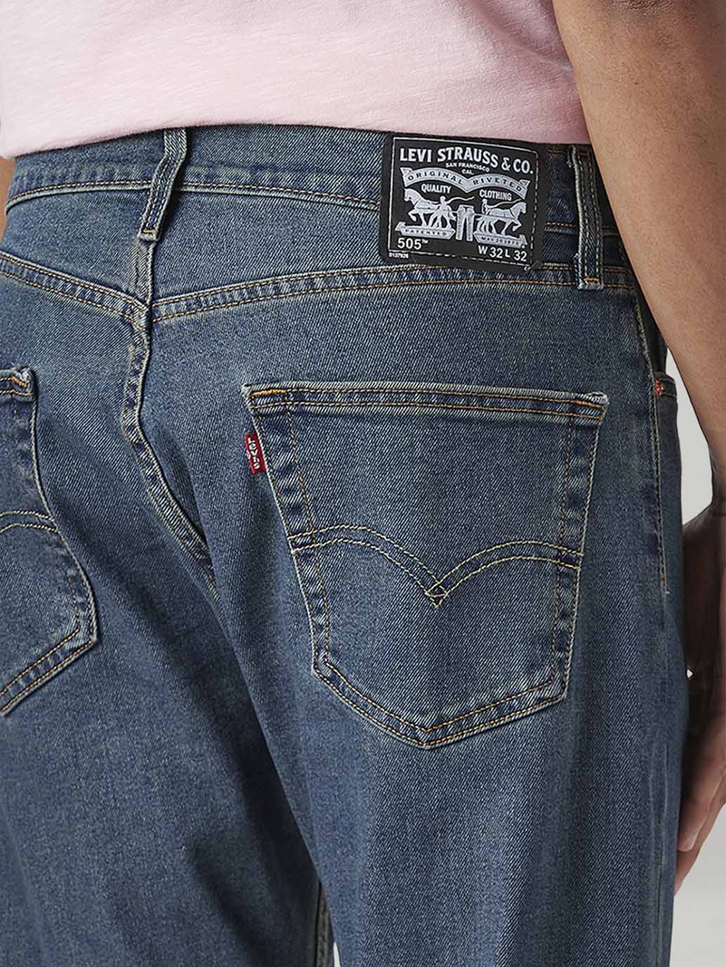 Men's 505 Med Indigo Straight Fit Mid Rise Tinted Jeans - Image 5