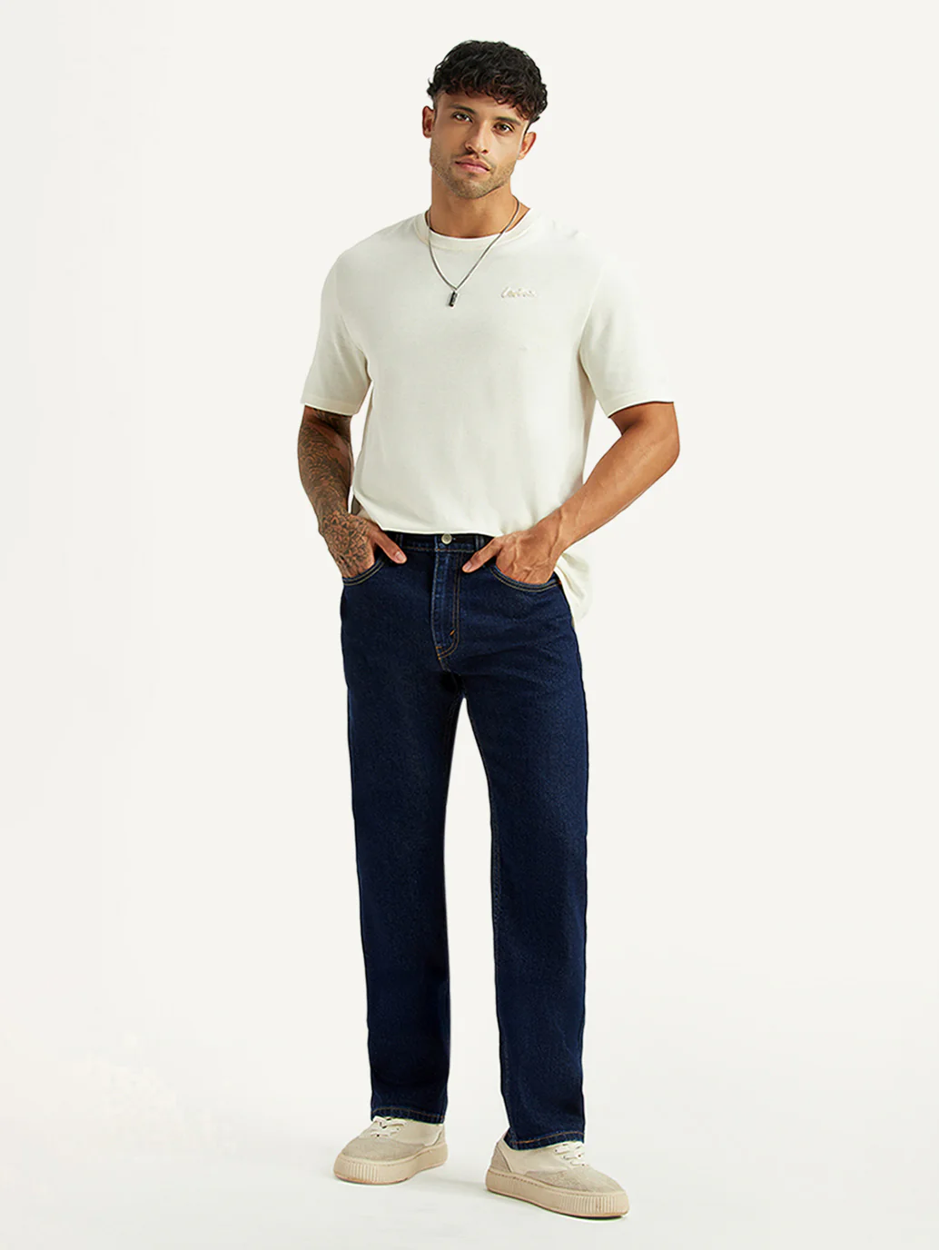 Men's 505 Dark Blue Straight Fit Mid Rise Jeans