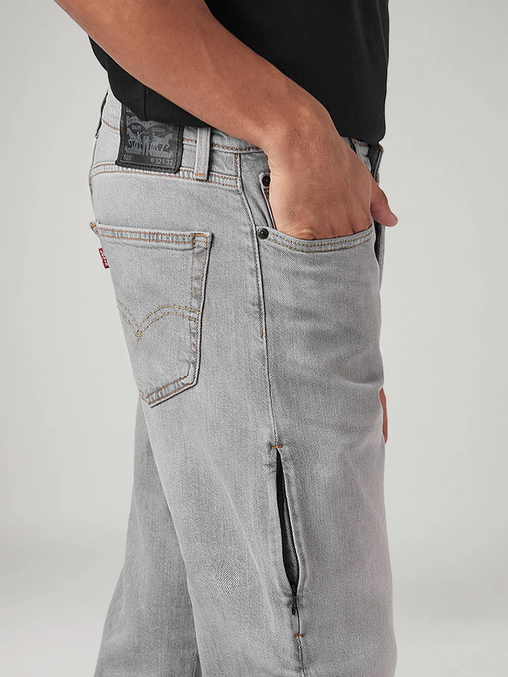 Men's 505 Grey Straight Fit Mid Rise Commuter Jeans - Image 5