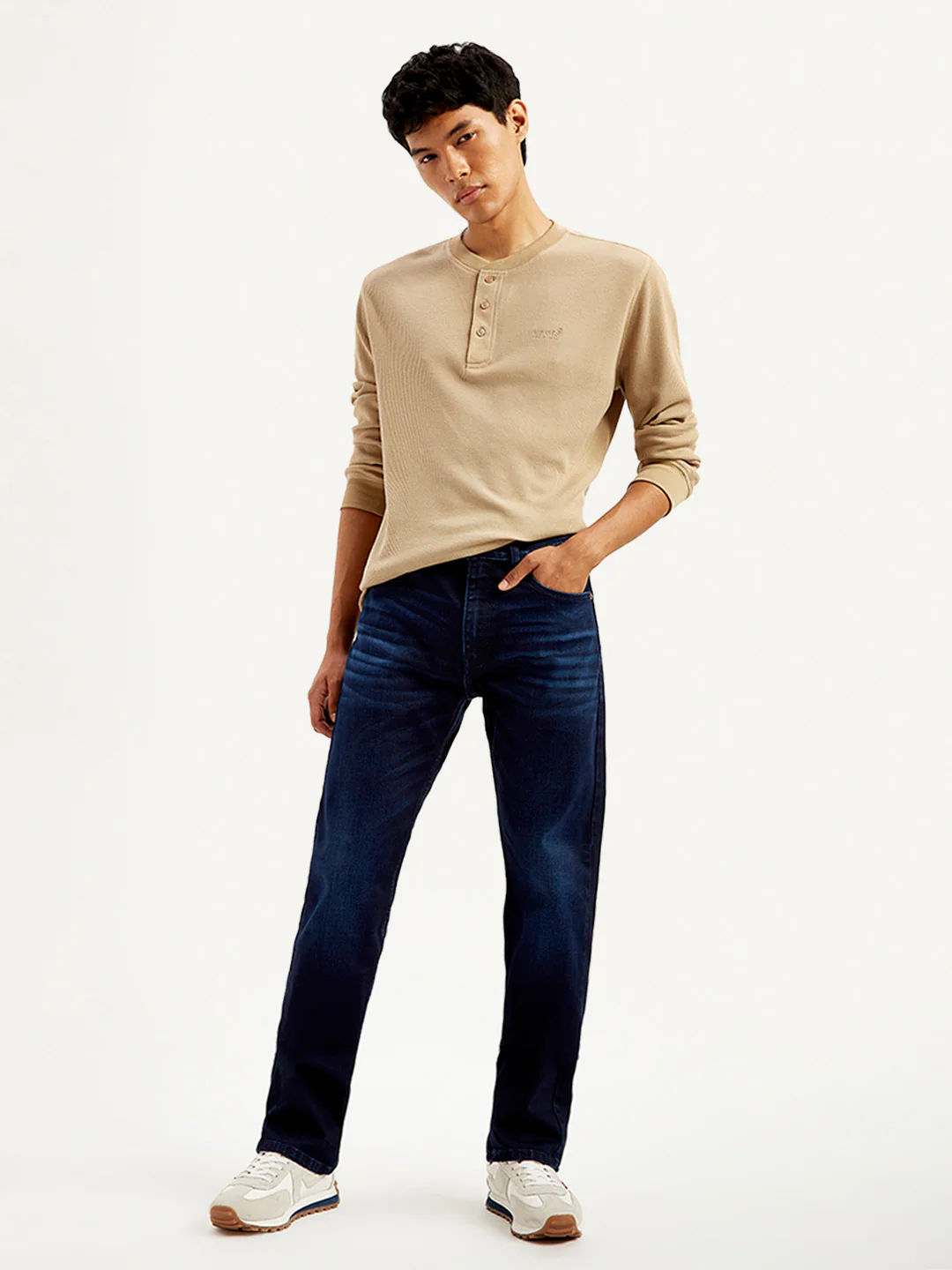 Men's 505 Navy Blue Straight Fit Mid Rise Jeans - Image 3