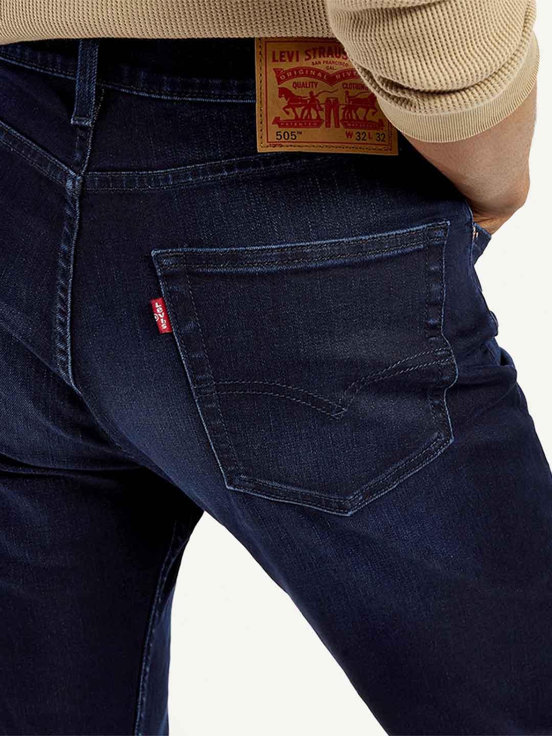 Men's 505 Navy Blue Straight Fit Mid Rise Jeans - Image 7