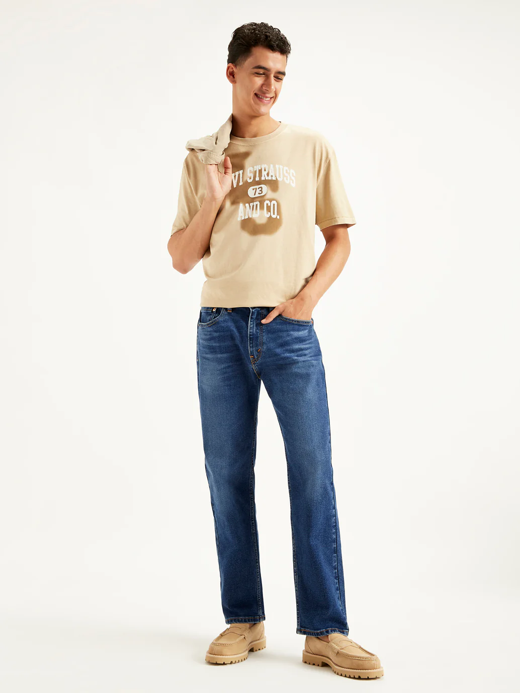 Men's 505 Blue Straight Fit Mid Rise Jeans
