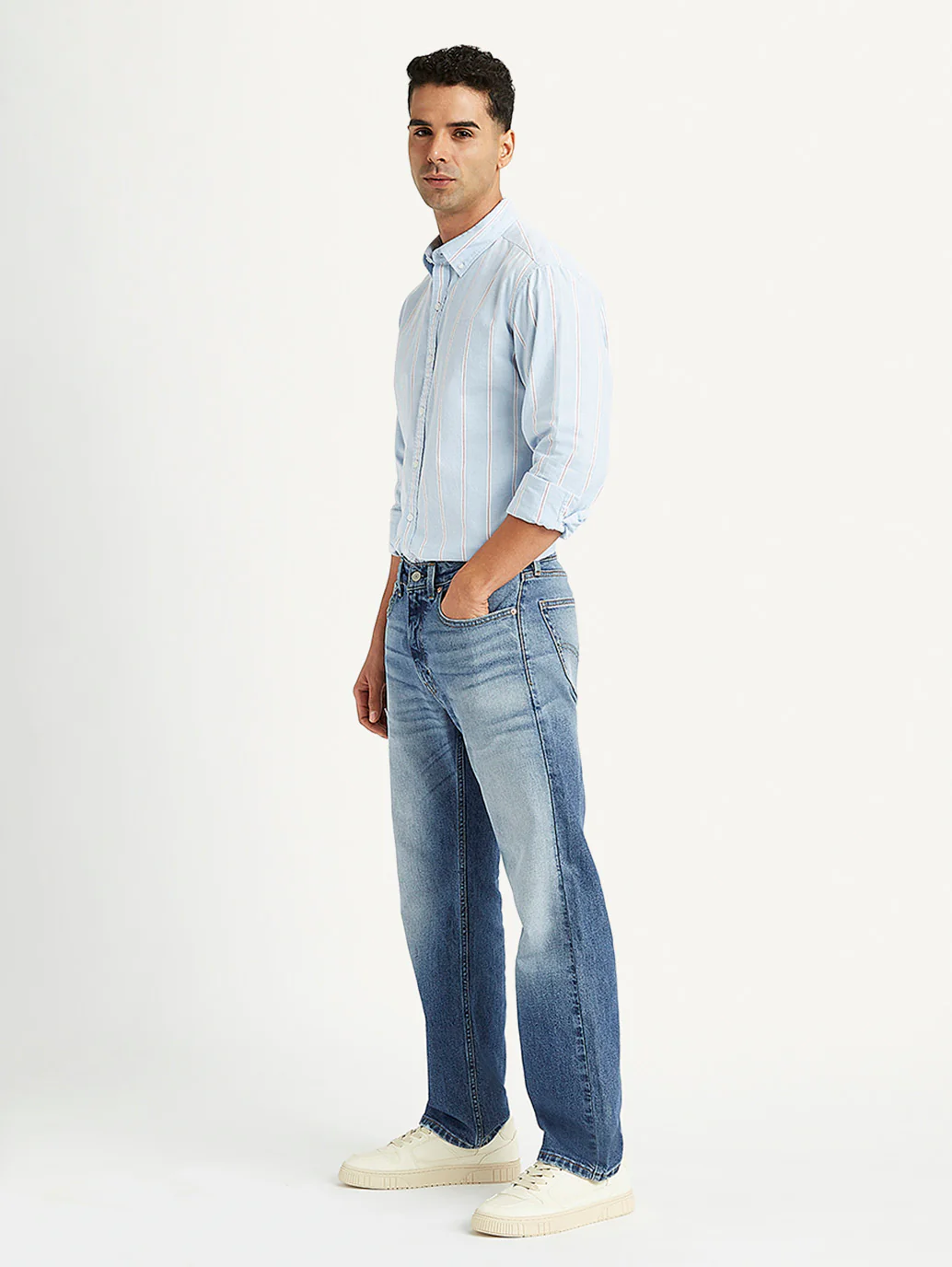Men's 505 Blue Straight Fit Mid Rise Jeans
