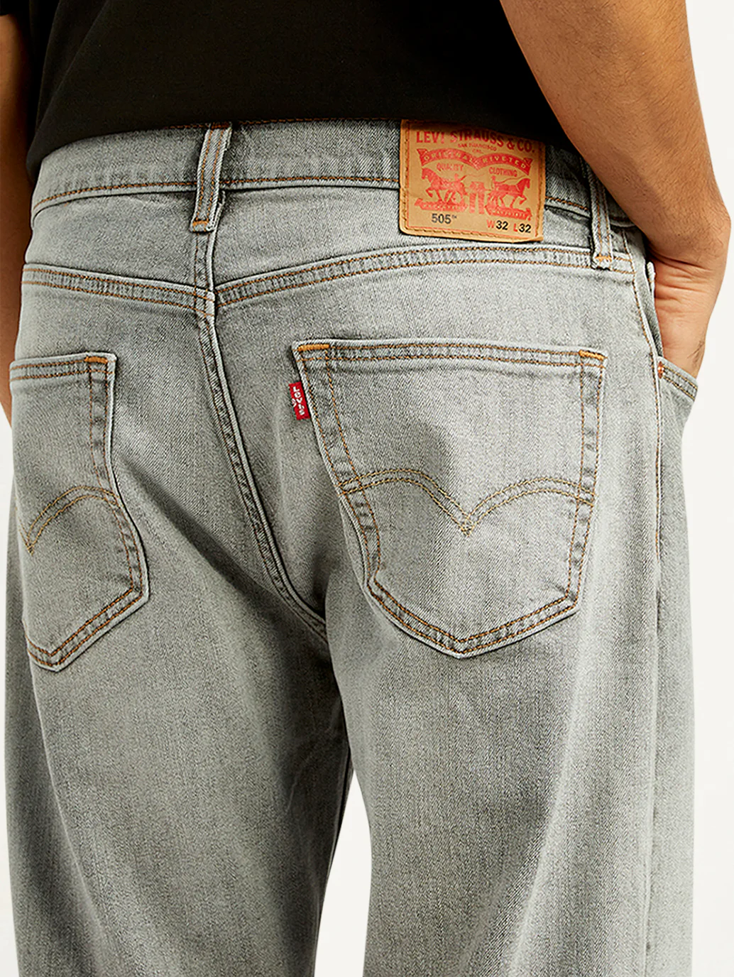 Men's 505 Light Grey Straight Fit Mid Rise Jeans - Image 6