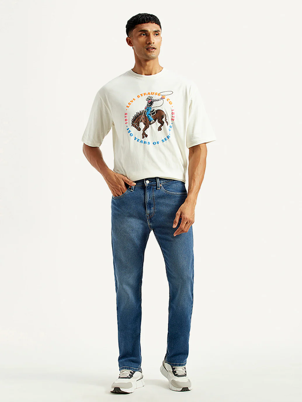 Men's 505 Med Indigo Straight Fit Mid Rise Jeans - Image 7