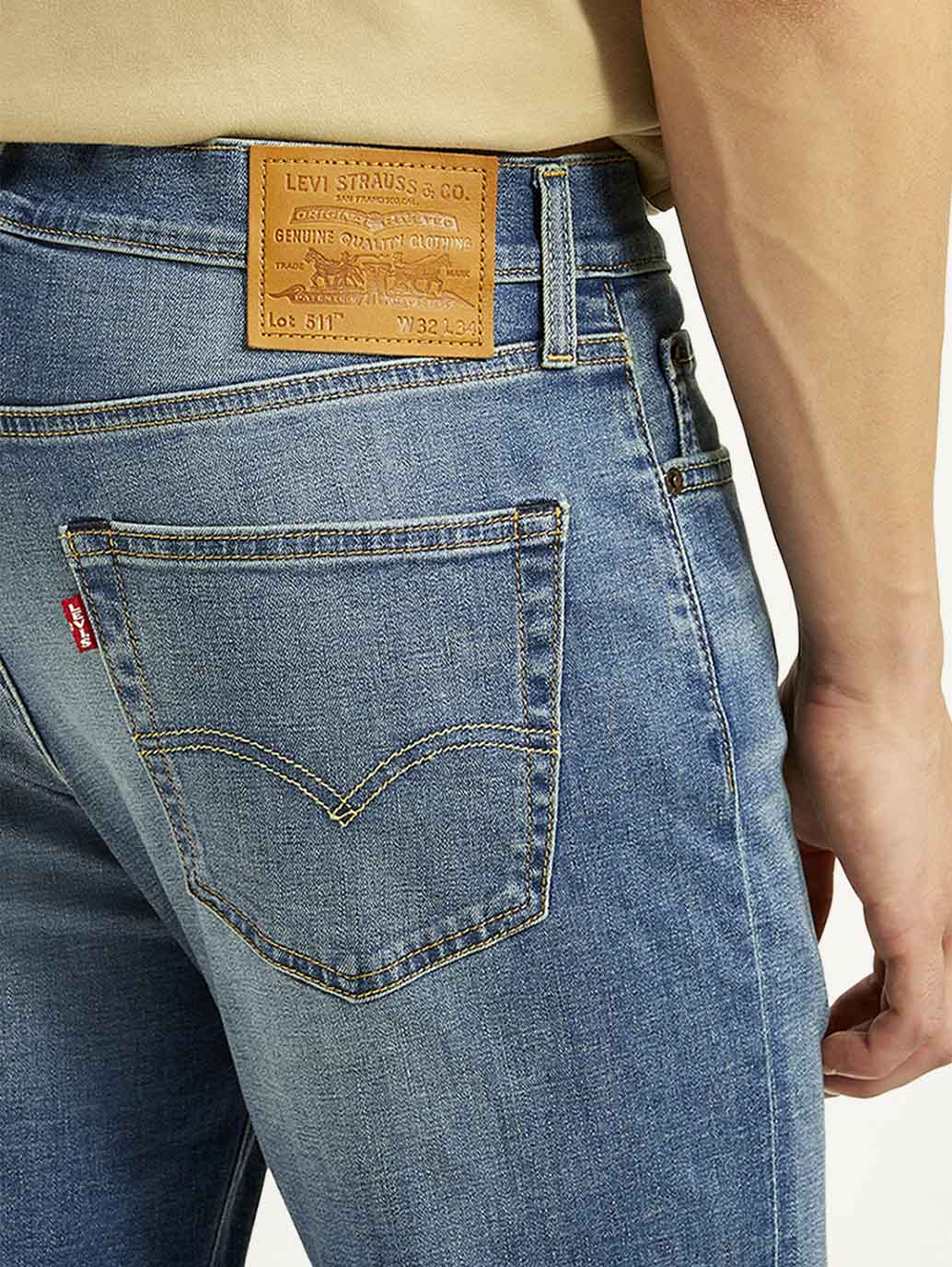 Men's 511 Blue Slim Fit Mid Rise Linen Jeans - Image 5
