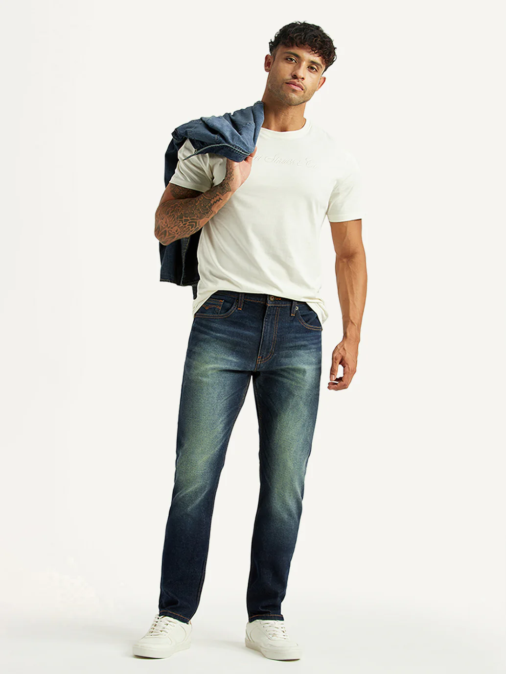 Men's Tinted 512 Dark Blue Slim Tapered Fit Mid Rise Jeans