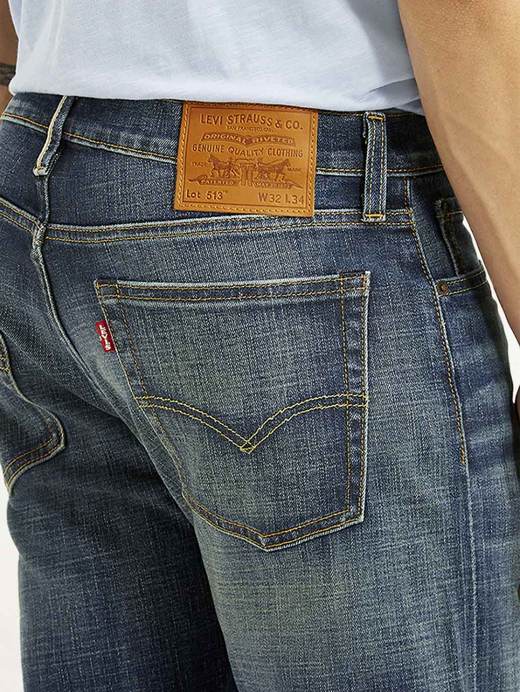 Men's 513 Blue Slim Straight Fit Mid Rise Selvedge Jeans - Image 6
