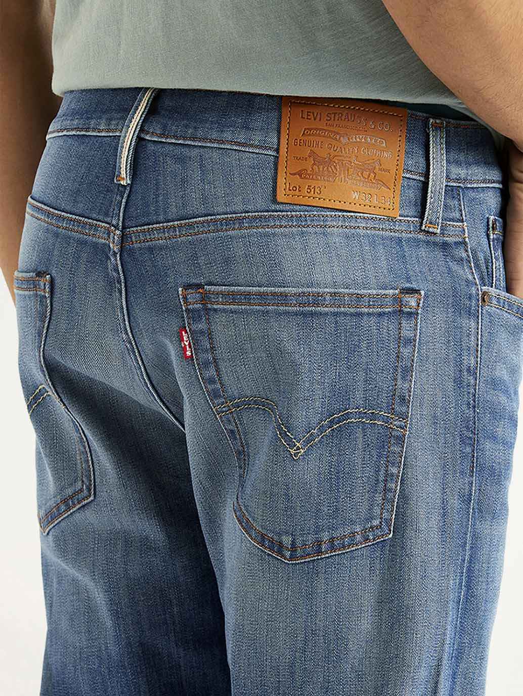 Men's 513 Blue Slim Straight Fit Mid Rise Selvedge Jeans - Image 6