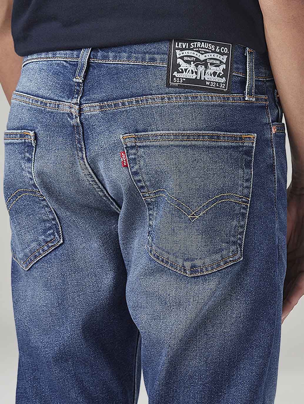 Men's 513 Blue Slim Straight Fit Mid Rise Tinted Jeans - Image 6