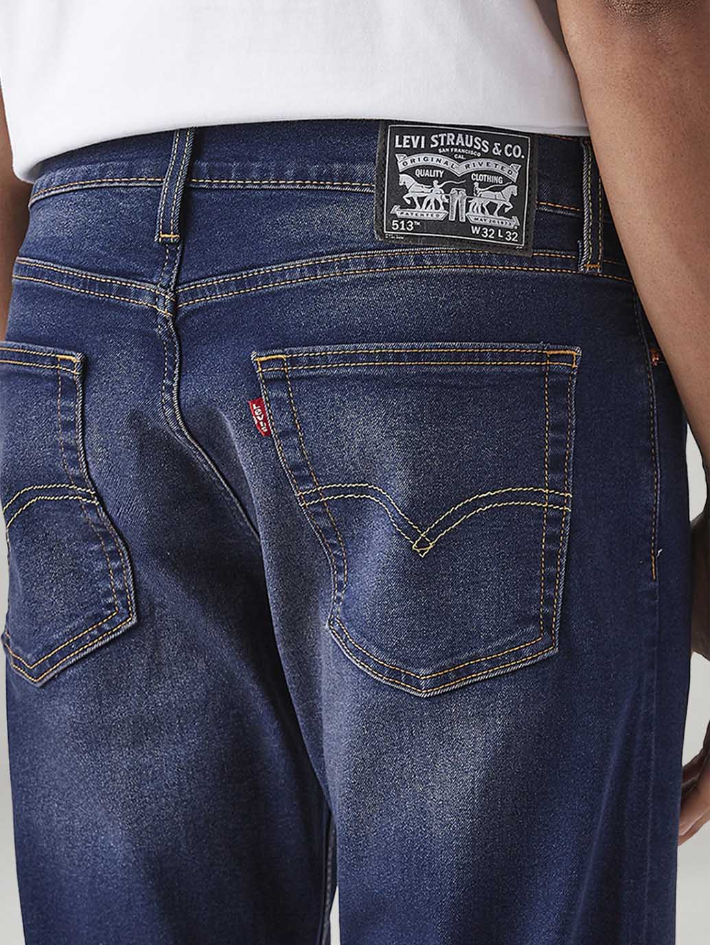 Men's 513 Dark Blue Slim Straight Fit Mid Rise Tinted Jeans - Image 5