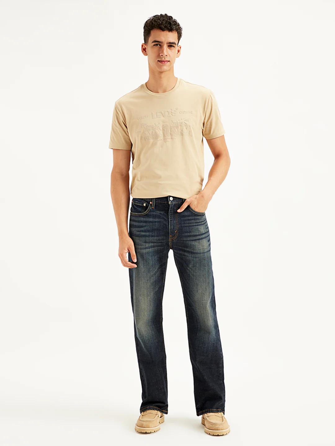 Men's 527 Navy Blue Bootcut Fit Mid Rise Jeans