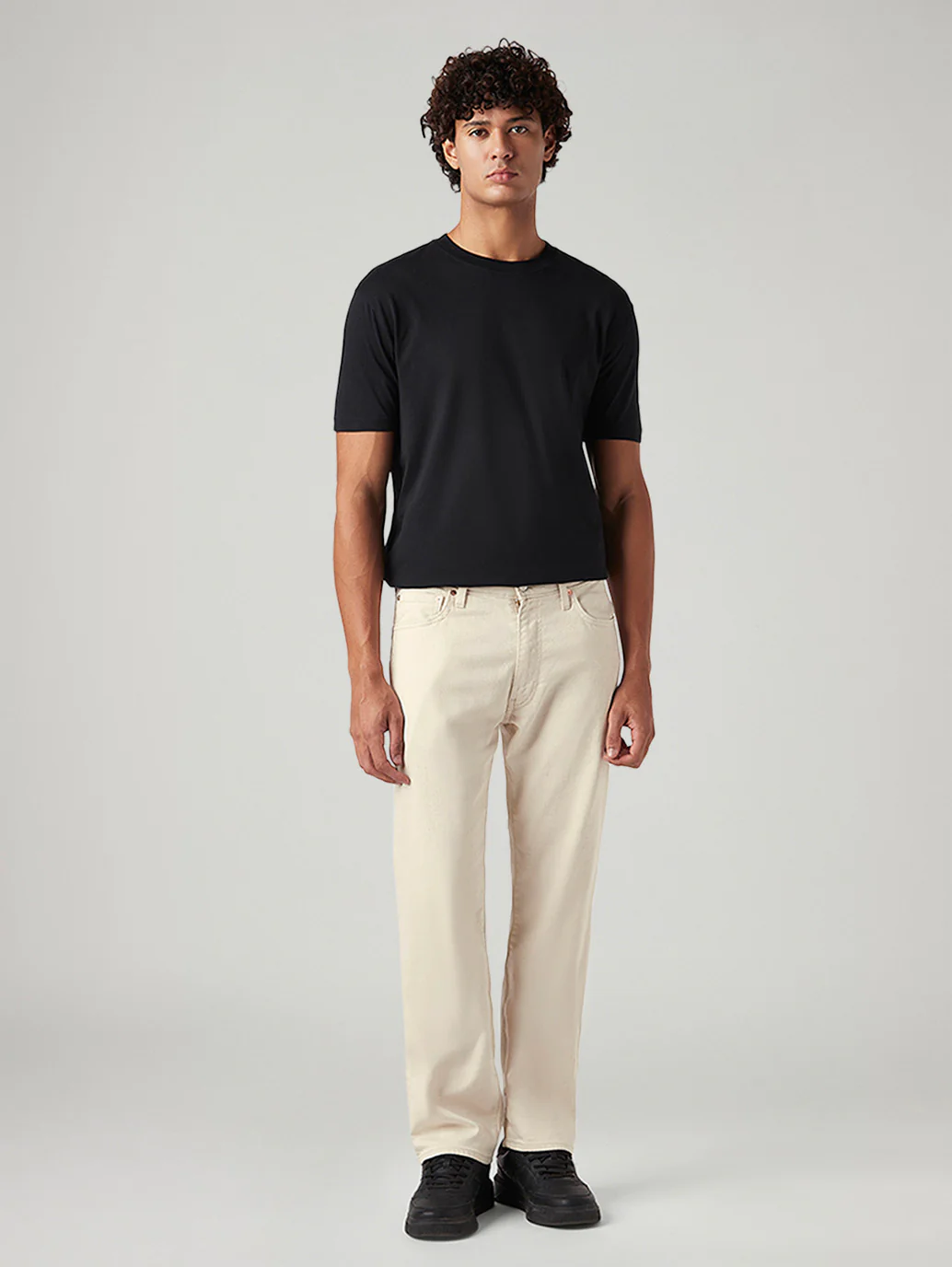 Men's 555 Beige Relaxed Straight Fit Mid Rise Linen Jeans - Image 2