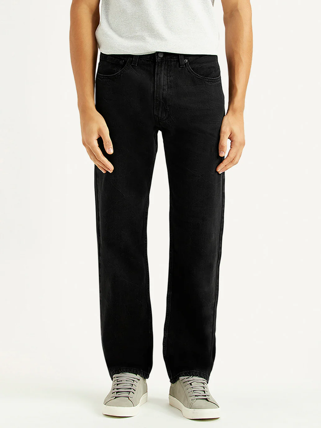 Men's 555 Black Relaxed Straight Fit Mid Rise Jeans - Image 2