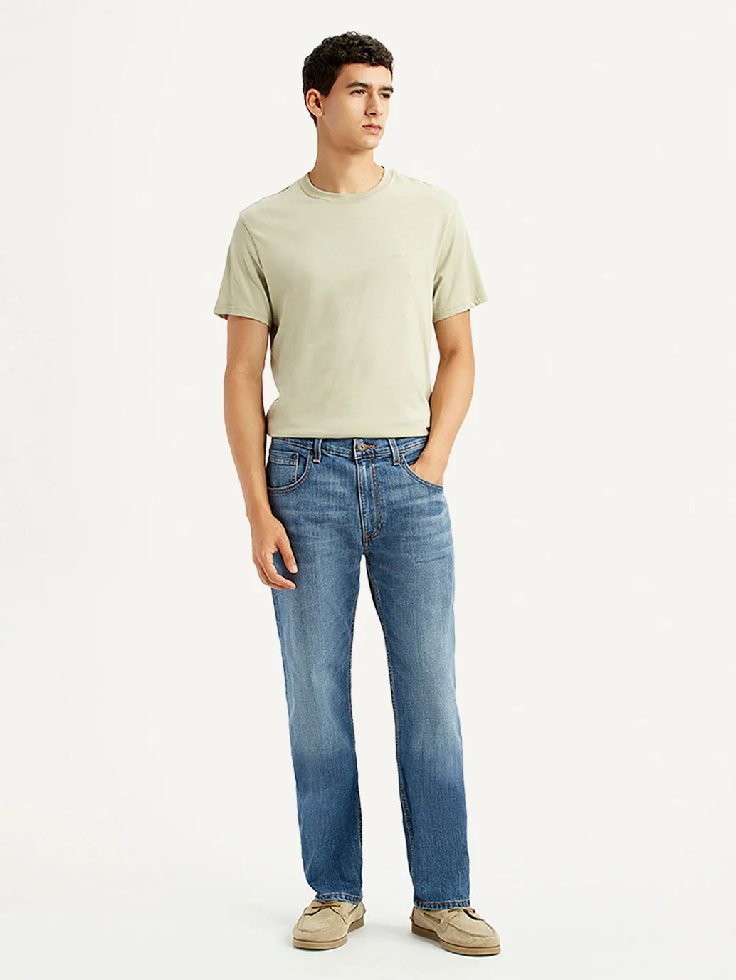 Men's 555 Blue Relaxed Straight Fit Mid Rise Jeans