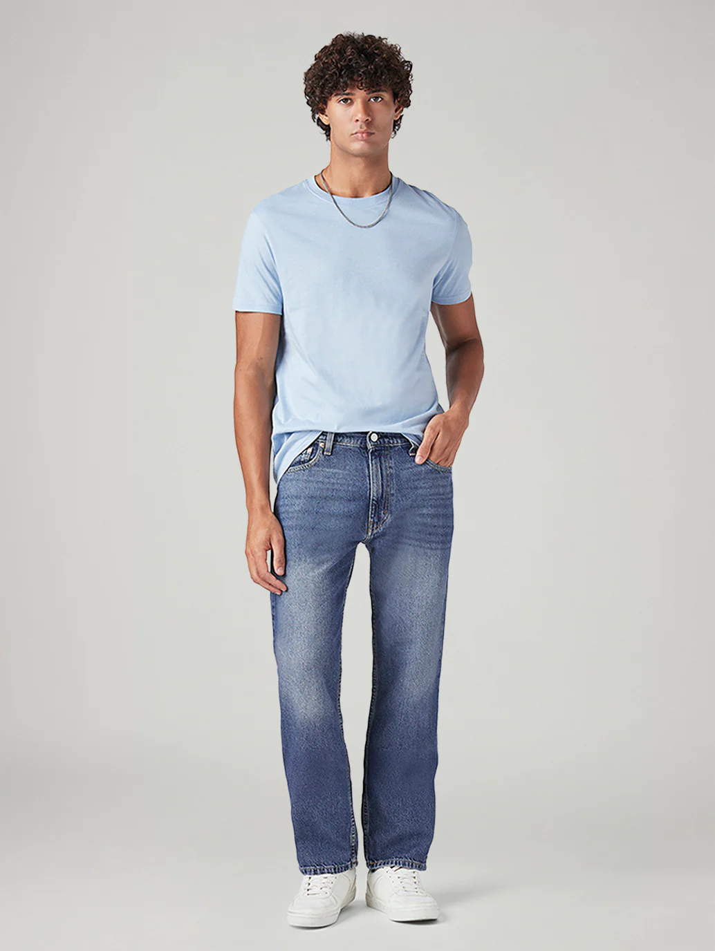 Men's 555 Blue Relaxed Straight Fit Mid Rise Jeans
