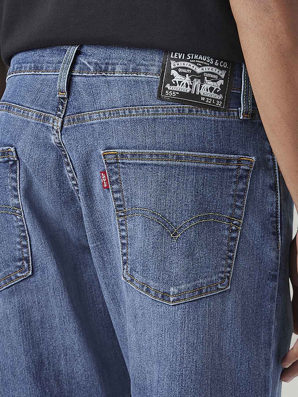 Men's 555 Blue Relaxed Straight Fit Mid Rise Jeans - Image 5