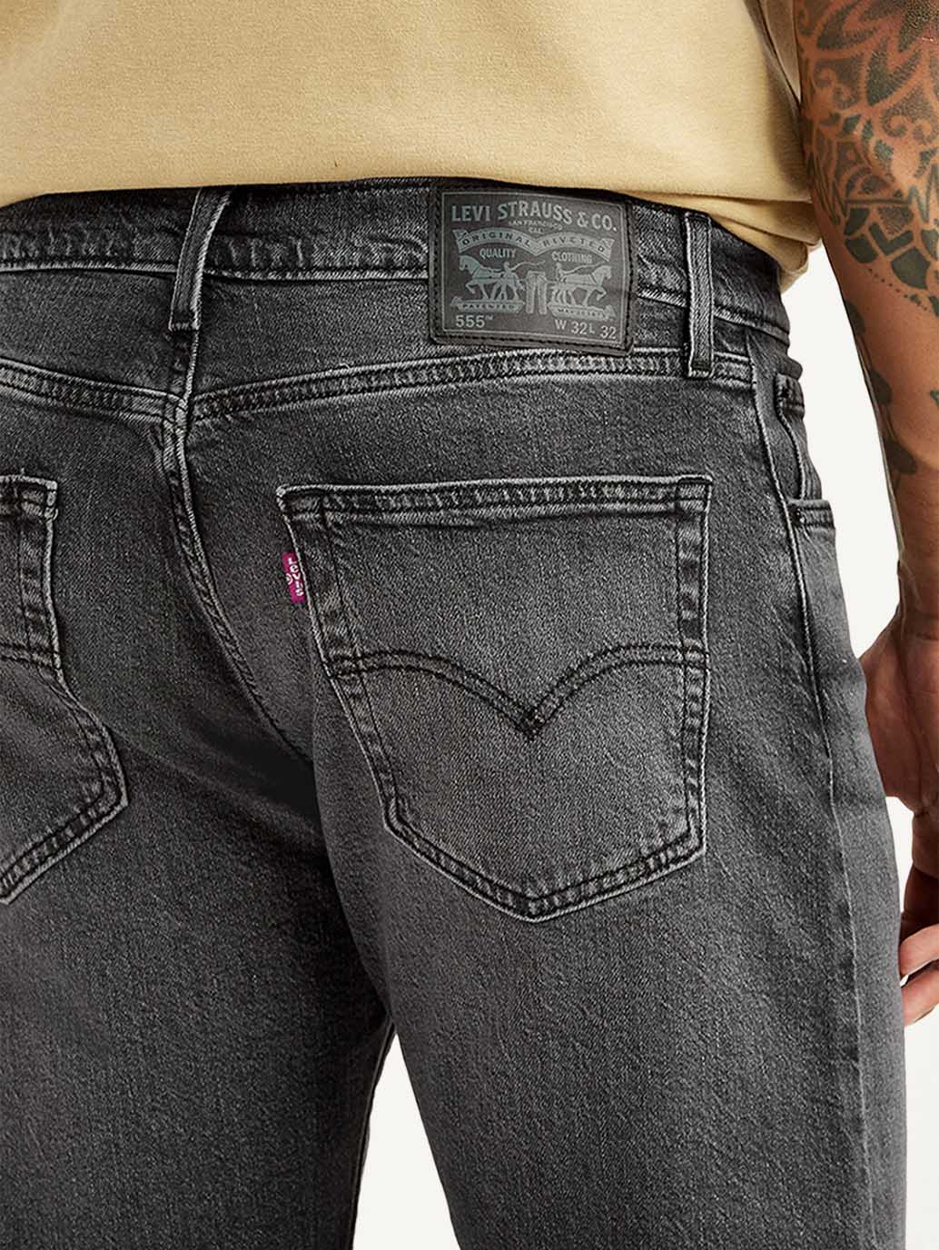 Men's 555 Charcoal Grey Relaxed Straight Fit Mid Rise Jeans - Image 5