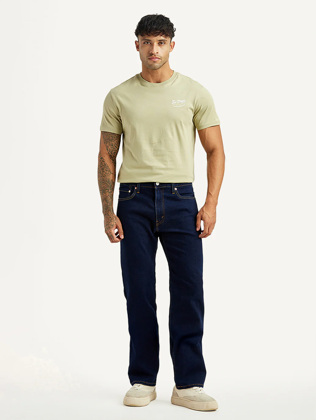 Men's 555 Dark Indigo Relaxed Straight Fit Mid Rise Jeans - Image 7