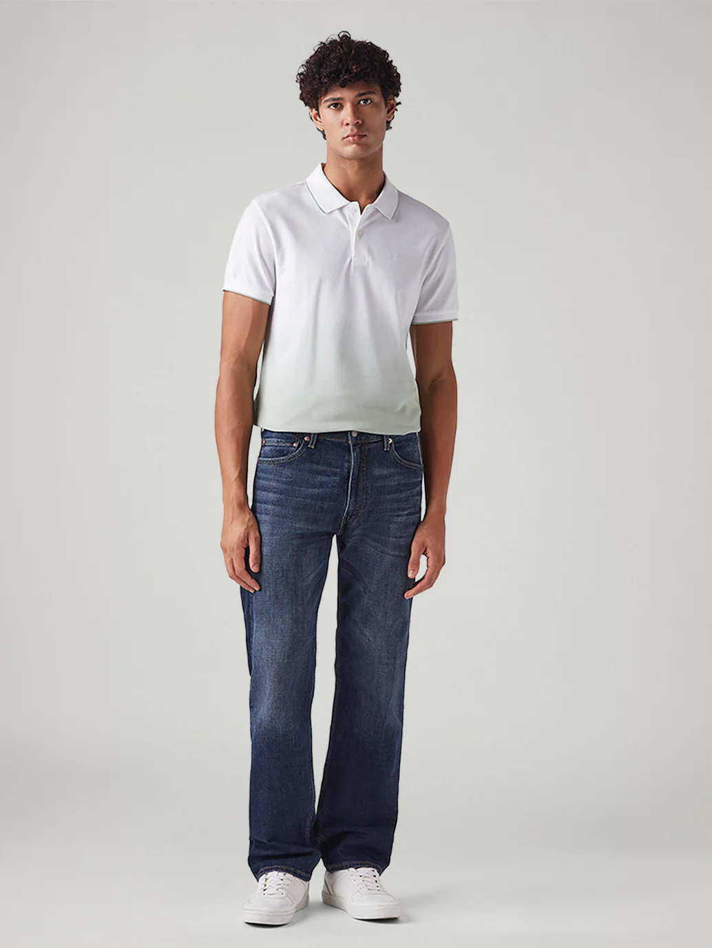 Men's 555 Dark Blue Relaxed Straight Fit Mid Rise Cross Hatch Jeans - Image 2