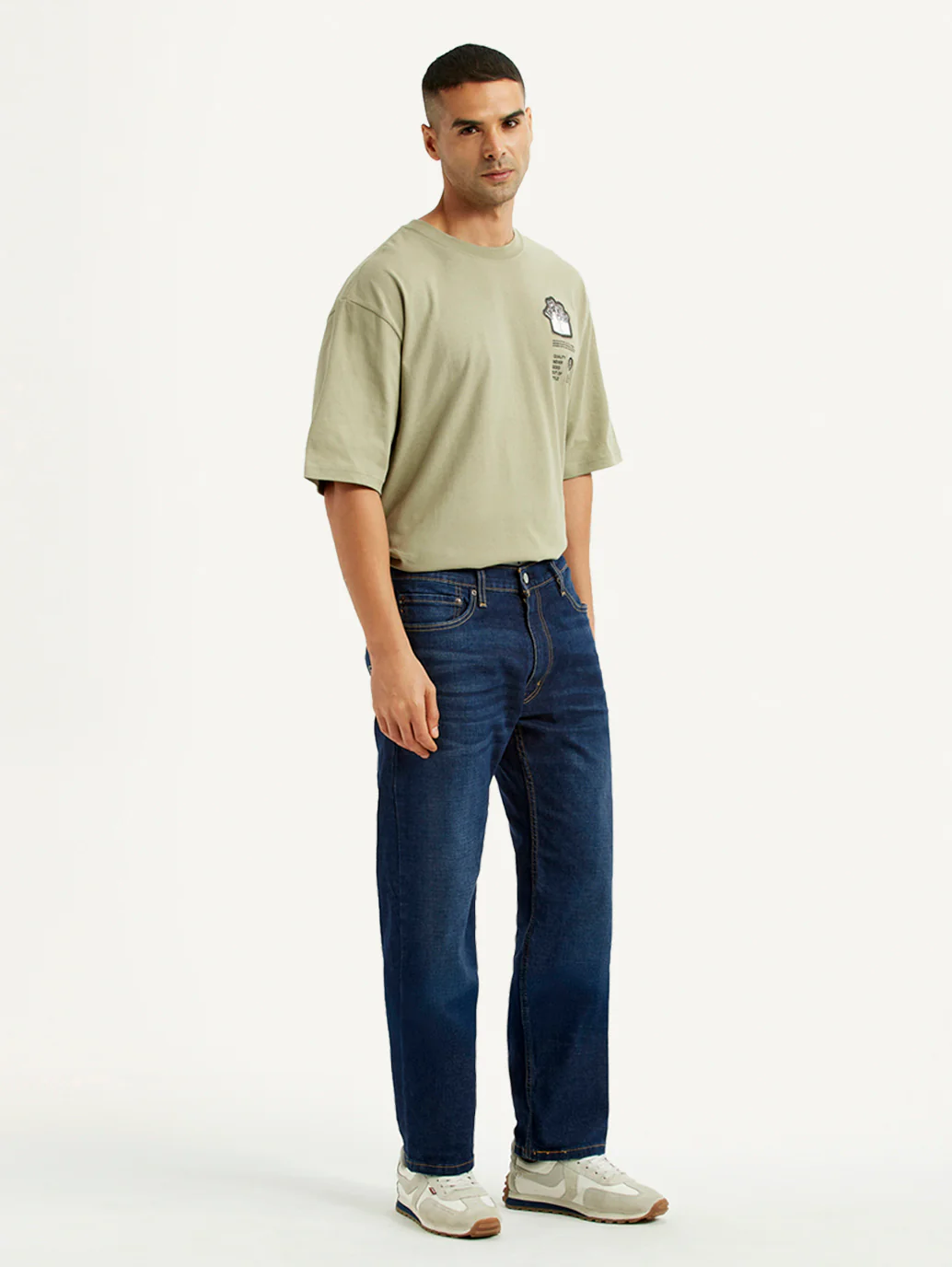 Men's 555 Dark Blue Relaxed Straight Fit Mid Rise Jeans - Image 7