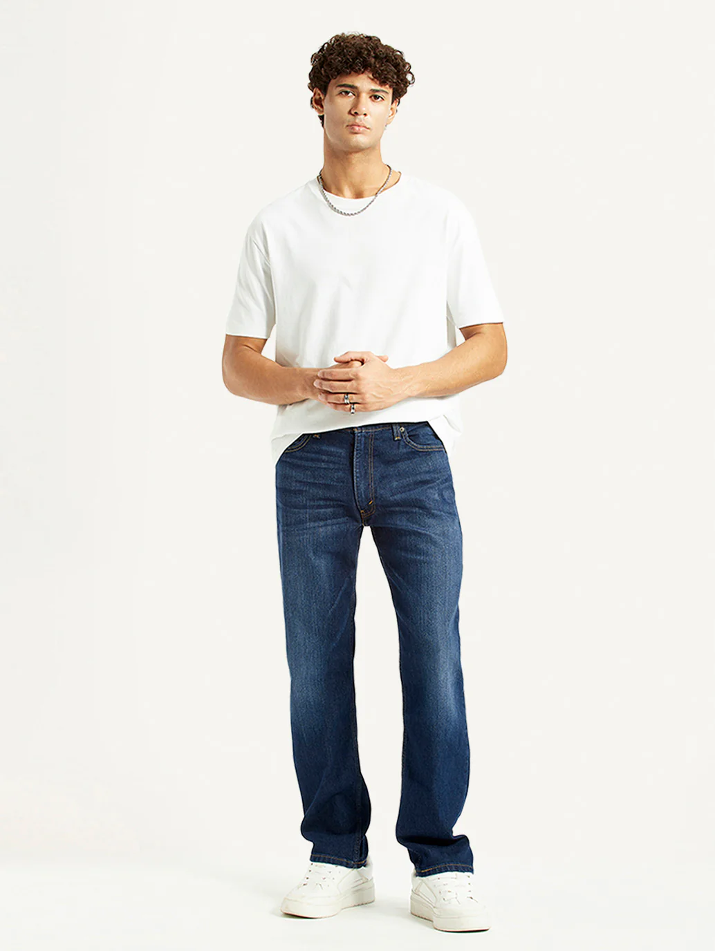 Men's 555 Dark Blue Relaxed Straight Fit Mid Rise Jeans