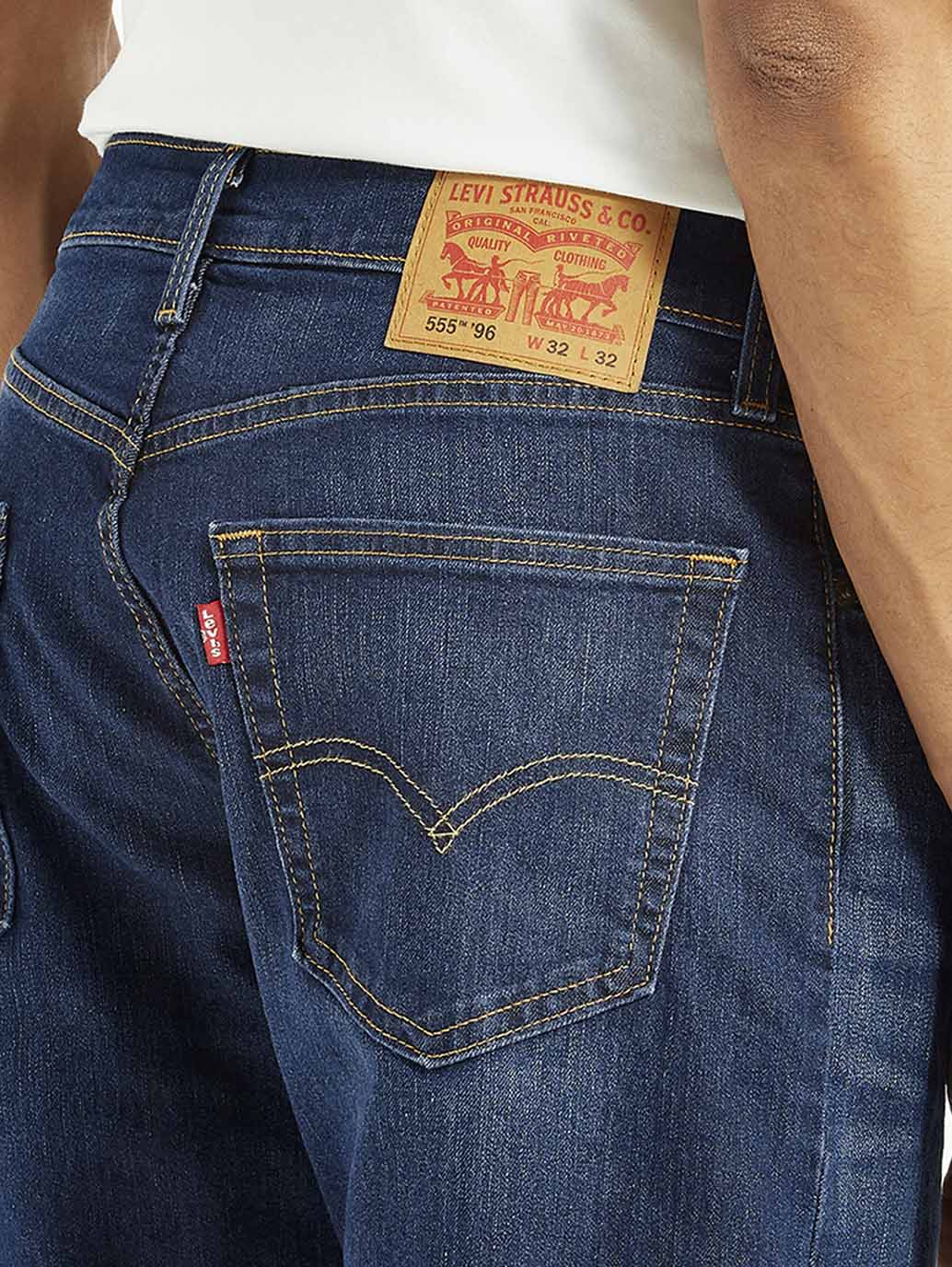 Men's 555 Dark Blue Relaxed Straight Fit Mid Rise Jeans - Image 6