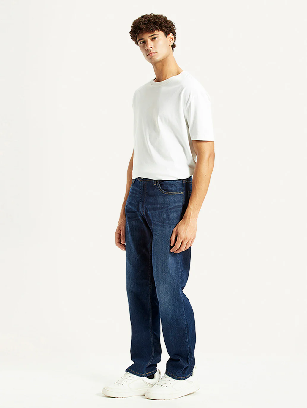 Men's 555 Dark Blue Relaxed Straight Fit Mid Rise Jeans - Image 7