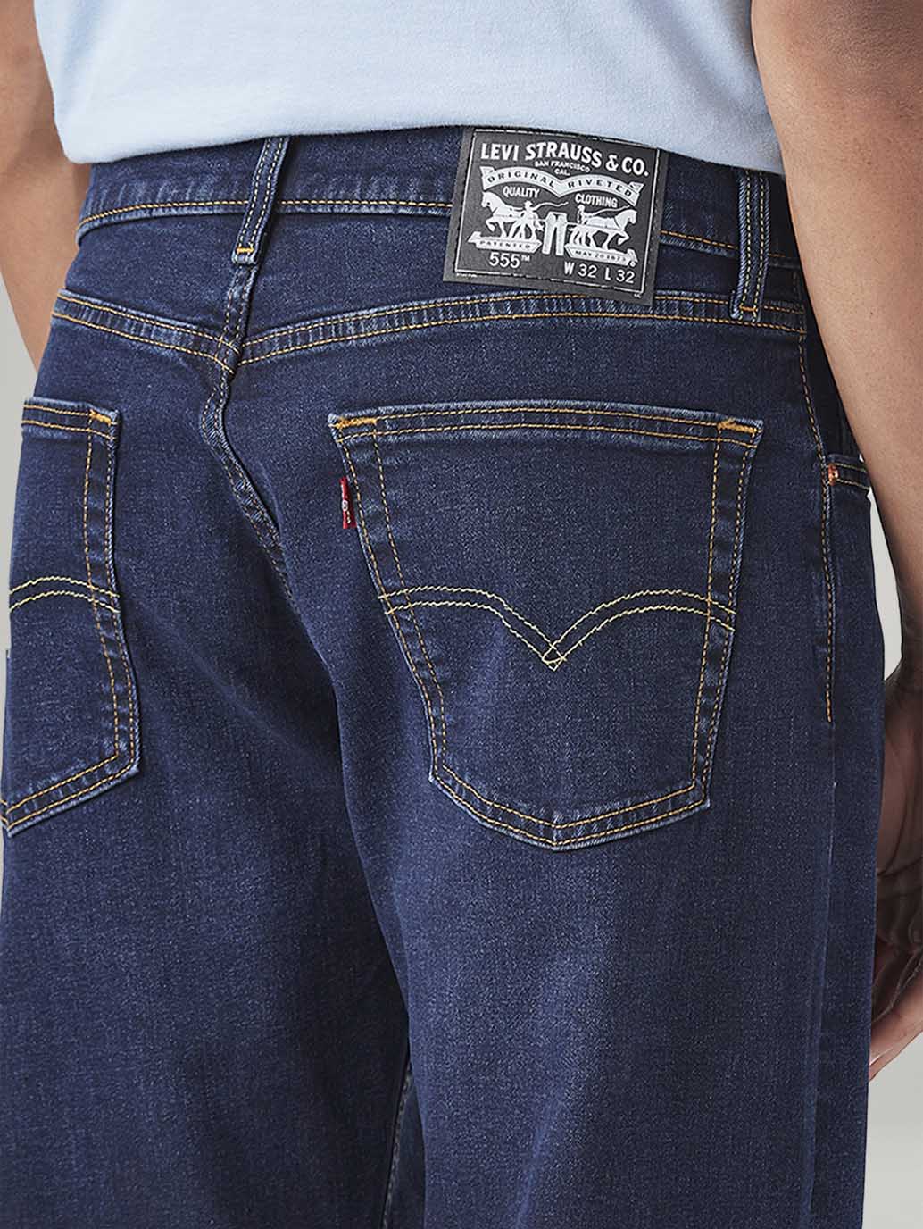 Men's 555 Dark Blue Relaxed Straight Fit Mid Rise Jeans - Image 6