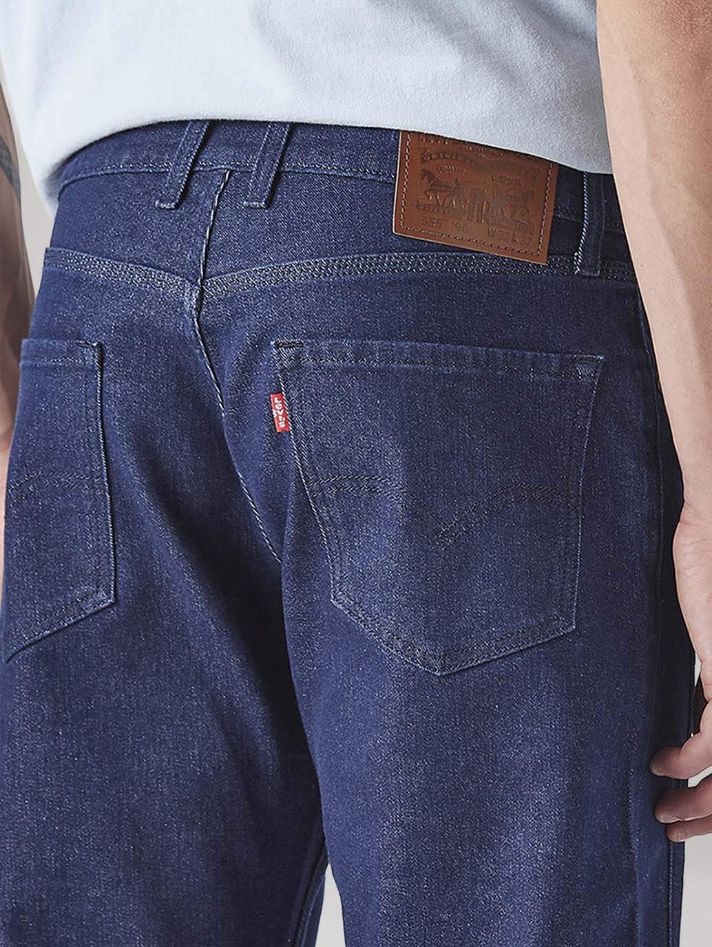 Men's 555 Dark Blue Relaxed Straight Fit Mid Rise Jeans - Image 6