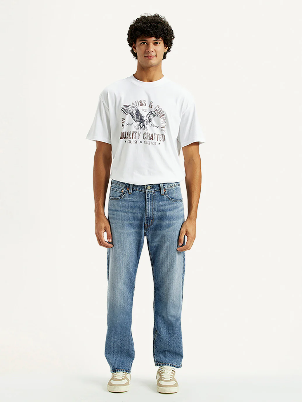 Men's 555 Light Indigo Relaxed Straight Fit Mid Rise Jeans - Image 2