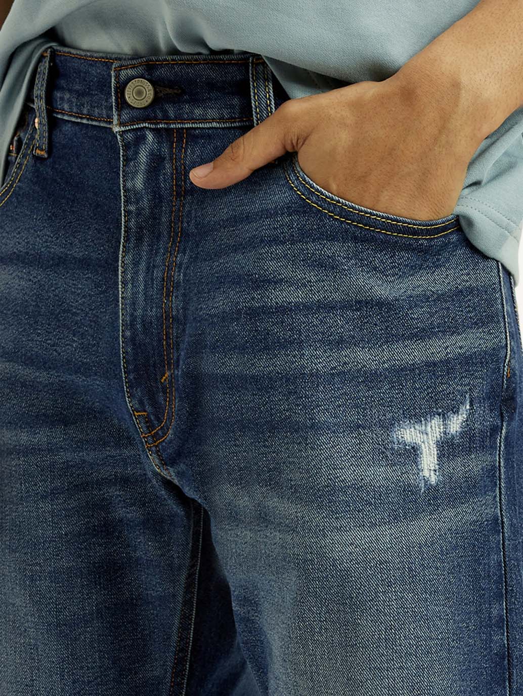 Men's 555 Med Indigo Relaxed Straight Fit Mid Rise Jeans - Image 6